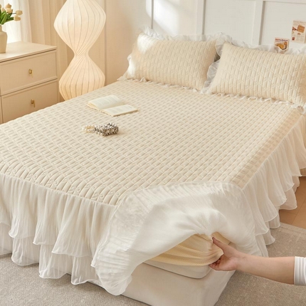 91家纺网 家纺一手货源 找家纺 恋尚 2025新款床笠式床裙乳胶夏被三四件套-人鱼公主 人鱼公主 米色