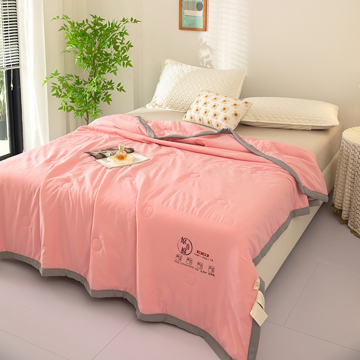 91家纺网 家纺一手货源 找家纺 侨鑫 2024新款A类原棉大豆夏被 粉色