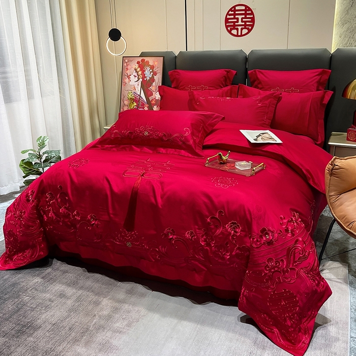 91家纺网 家纺一手货源 找家纺 卓缦家纺 2024新款全棉刺绣提花四件套 爱之约定