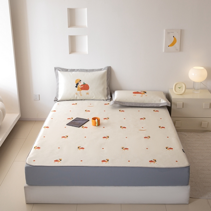 91家纺网 家纺一手货源 找家纺 本希家居 2024新款花漾清新系列高端可水洗冰丝席 小南瓜床笠