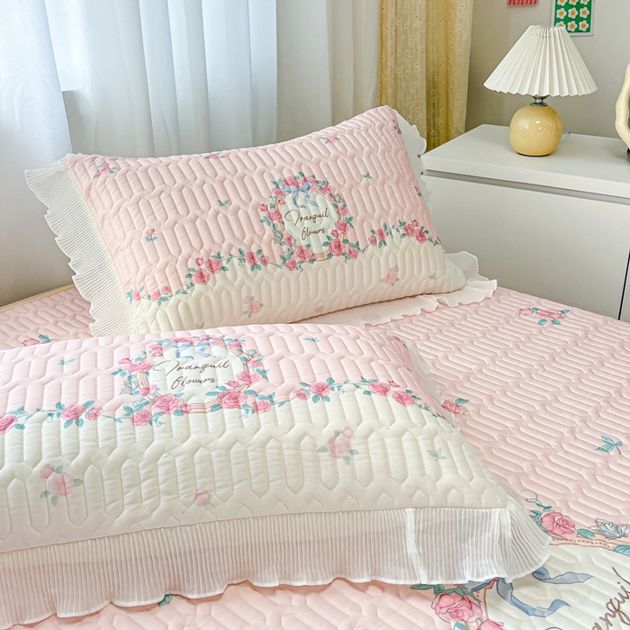 91家纺网 家纺一手货源 找家纺 慕澄家纺 2024新款大版印花床裙款乳胶凉席-凉席三件套 温馨