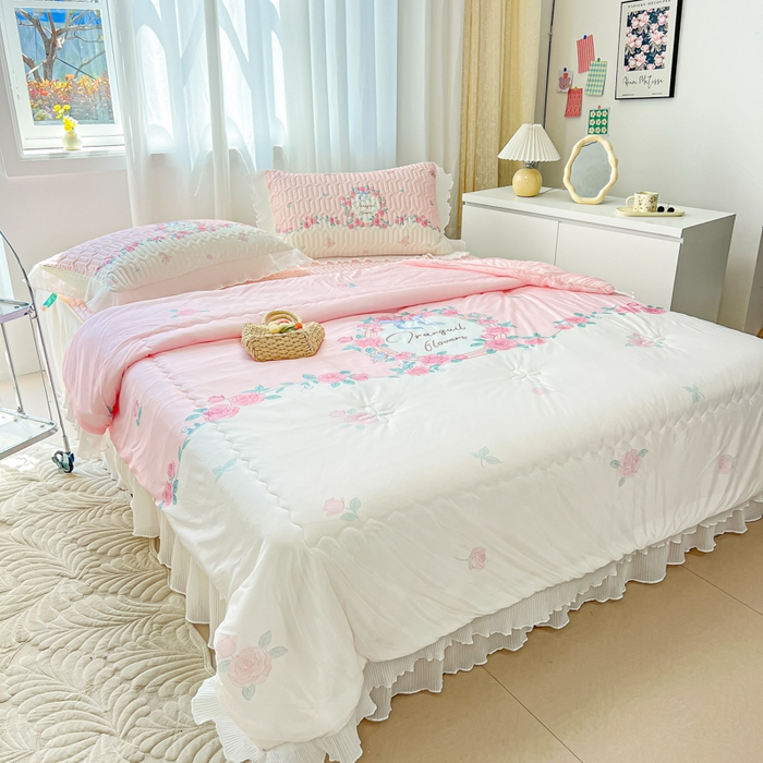 91家纺网 家纺一手货源 找家纺 慕澄家纺 2024新款大版印花乳胶凉席套件-夏被凉席四件套 温馨