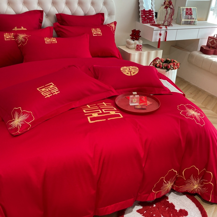 91家纺网 家纺一手货源 找家纺 欧乐蒂 2025新款设计师原创亲肤棉婚庆四件套 花开富贵