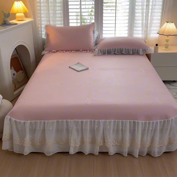 91家纺网 家纺一手货源 找家纺 （总）启程家纺 2024新款A类凉豆豆床裙款凉席三件套