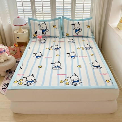 91家纺网 家纺一手货源 找家纺 桃子家居 2024新款A类三丽鸥授权数码印花中分子1200D凉感冰丝宽边凉感软席详情 冰丝席-开心帕恰狗