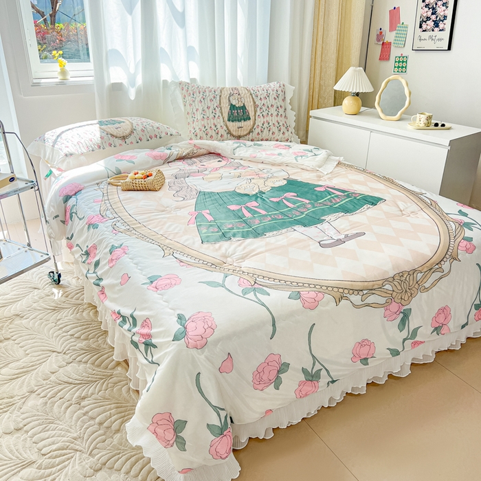 91家纺网 家纺一手货源 找家纺 慕澄家纺 2024新款大版印花乳胶凉席套件-夏被凉席四件套 秘密花园