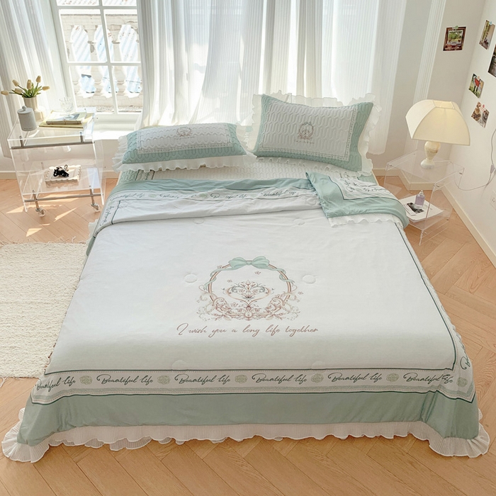 91家纺网 家纺一手货源 找家纺 慕澄家纺 2024新款大版印花乳胶凉席套件-夏被凉席四件套 晚风