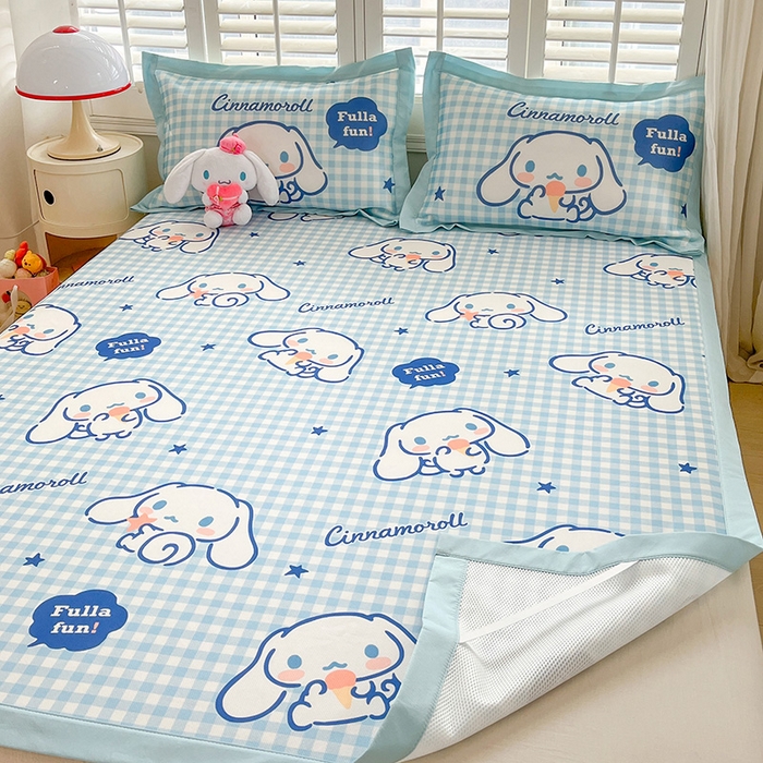 91家纺网 家纺一手货源 找家纺 金爱家 2024新款A类三丽鸥授权数码印花中分子1200D凉感冰丝宽边凉感软席 冰丝席-萌萌玉桂狗