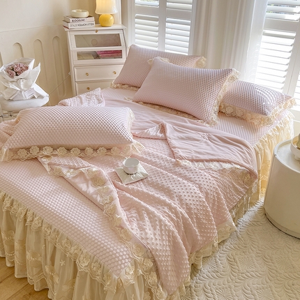 91家纺网 家纺一手货源 找家纺 瑞宝 2025新款西米露-冰豆豆凉席夏被四件套 西米露豆豆粉