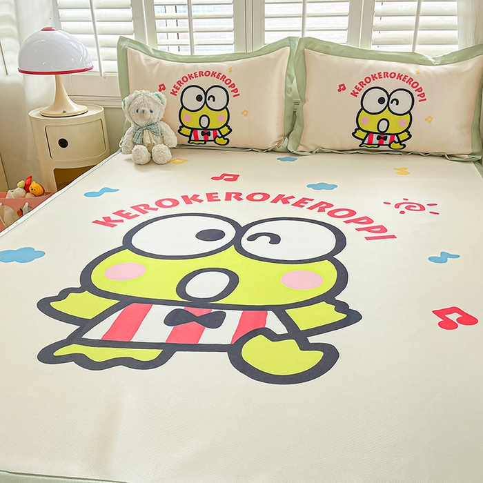 91家纺网 家纺一手货源 找家纺 金爱家 2024新款A类三丽鸥授权数码印花中分子1200D凉感冰丝宽边凉感软席 冰丝席-萌萌大眼蛙