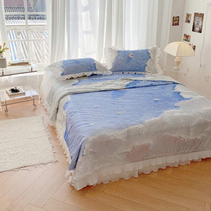 91家纺网 家纺一手货源 找家纺 慕澄家纺 2024新款大版印花乳胶凉席套件-夏被凉席四件套 星辰