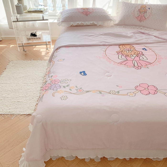 91家纺网 家纺一手货源 找家纺 慕澄家纺 2024新款大版印花乳胶凉席套件-夏被凉席四件套 女孩