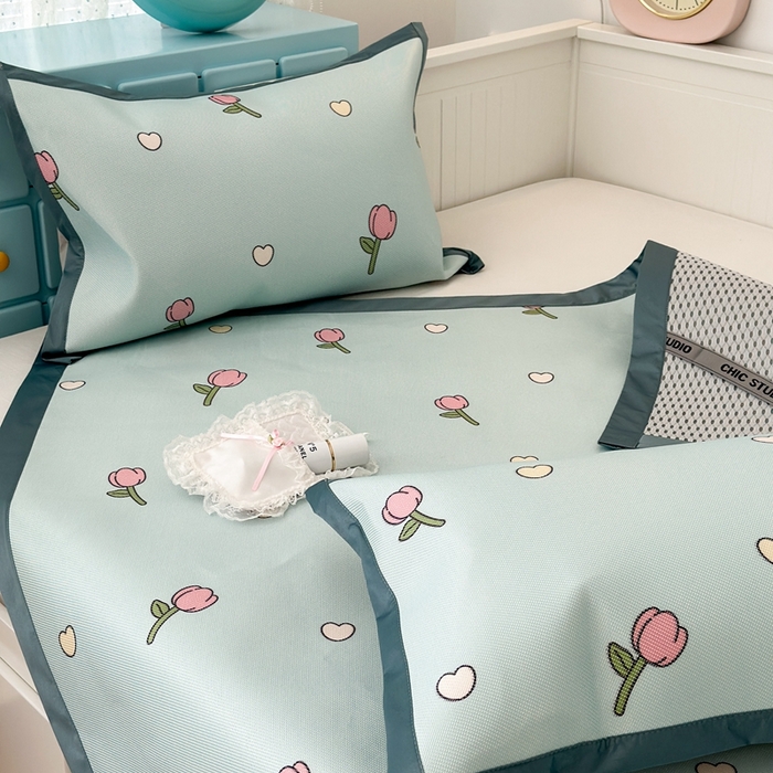 91家纺网 家纺一手货源 找家纺 昔可家纺 2024新款高端数码印花养生冰藤席--卡通系列 爱心郁金香