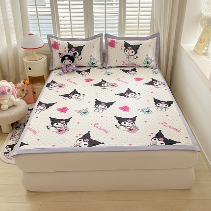 桃子家居 2024新款A类三丽鸥授权数码印花中分子1200D凉感冰丝宽边凉感软席详情 冰丝席-甜筒爱心库洛米