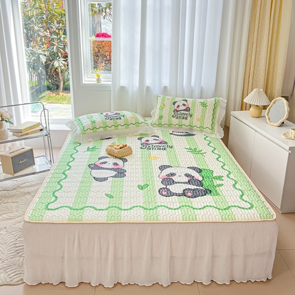 慕澄家纺 2024新款大版印花床裙款乳胶凉席-凉席三件套 可爱熊猫
