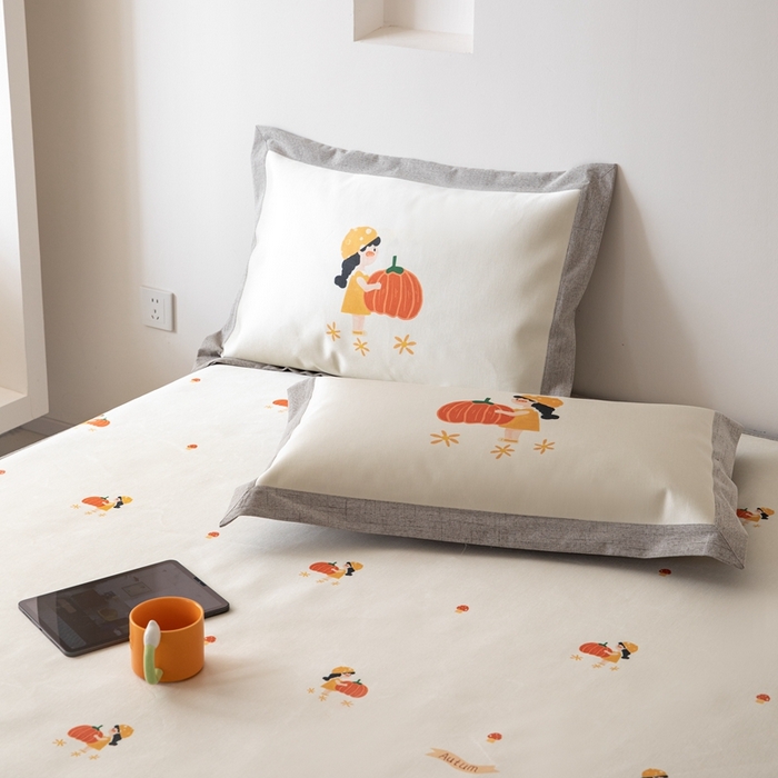 91家纺网 家纺一手货源 找家纺 本希家居 2024新款花漾清新系列高端可水洗冰丝席 小南瓜床笠