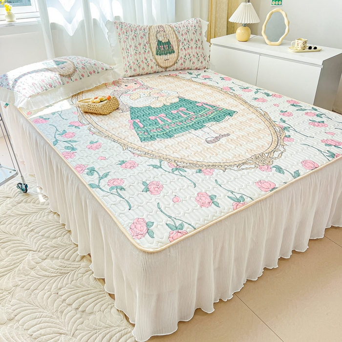 91家纺网 家纺一手货源 找家纺 慕澄家纺 2024新款大版印花床裙款乳胶凉席-凉席三件套 秘密花园