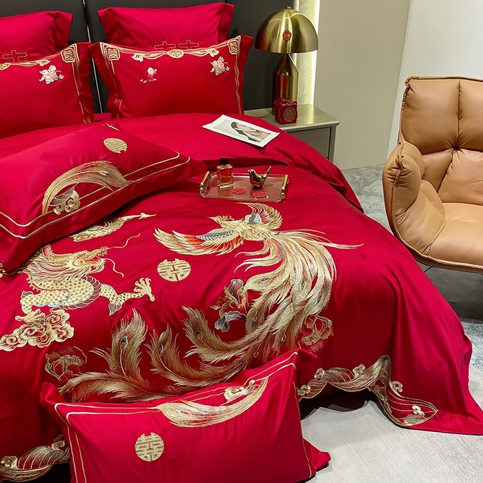 91家纺网 家纺一手货源 找家纺 卓缦家纺 2024新款全棉刺绣提花四件套 龙凤喜呈