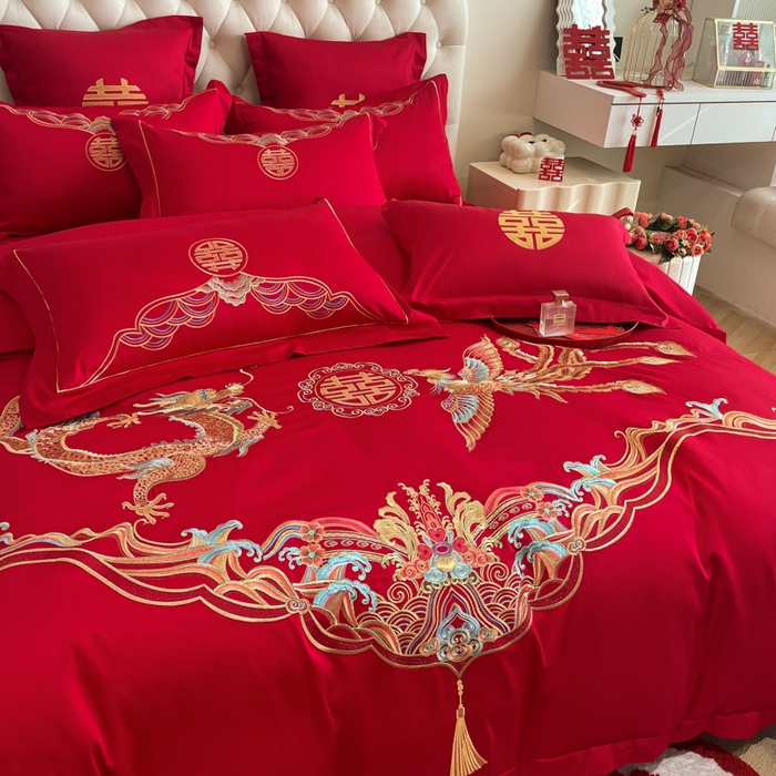 91家纺网 家纺一手货源 找家纺 欧乐蒂 2025新款设计师原创亲肤棉婚庆四件套 龙姿风采