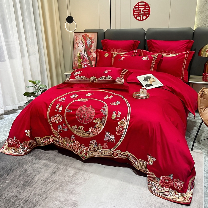 91家纺网 家纺一手货源 找家纺 卓缦家纺 2024新款全棉刺绣提花四件套 百子呈祥