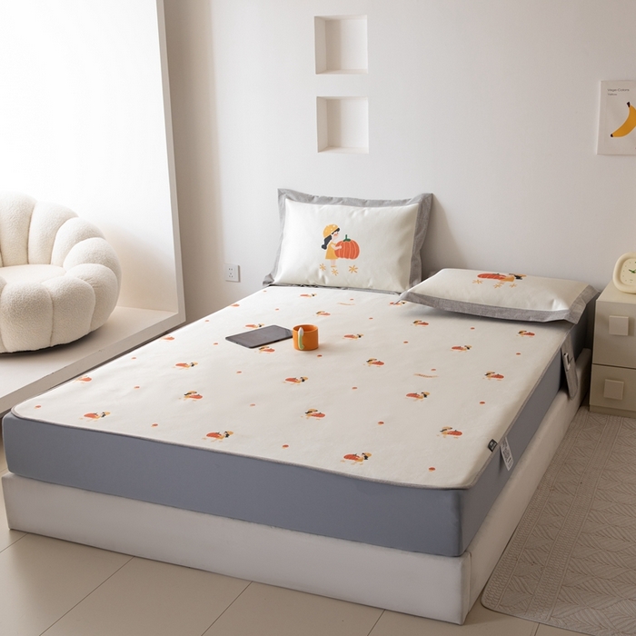 91家纺网 家纺一手货源 找家纺 本希家居 2024新款花漾清新系列高端可水洗冰丝席 小南瓜床笠