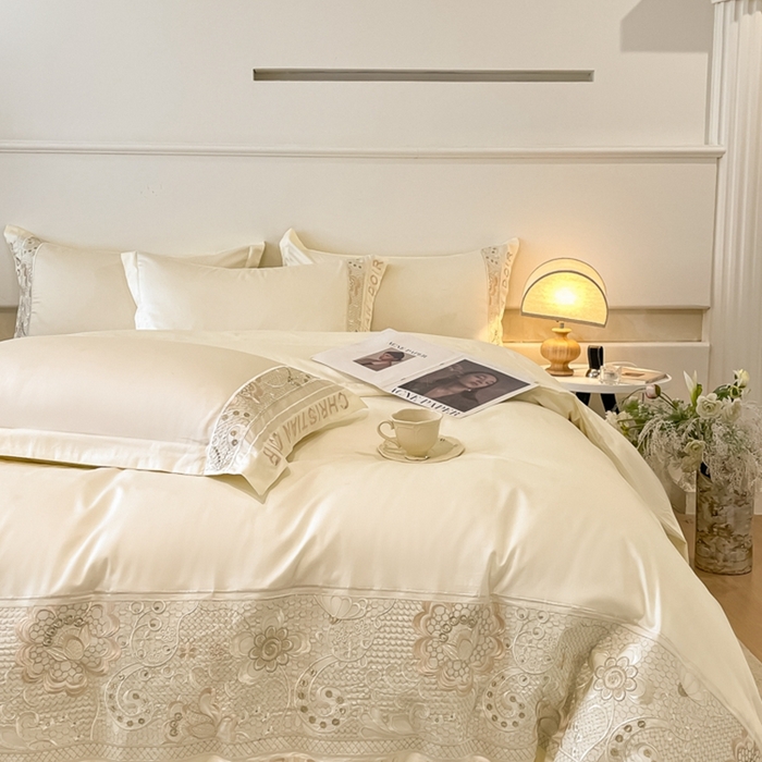 91家纺网 家纺一手货源 找家纺 欧乐蒂 2025新款高支密长绒棉刺绣四件套-繁花-终版 繁花-典雅白