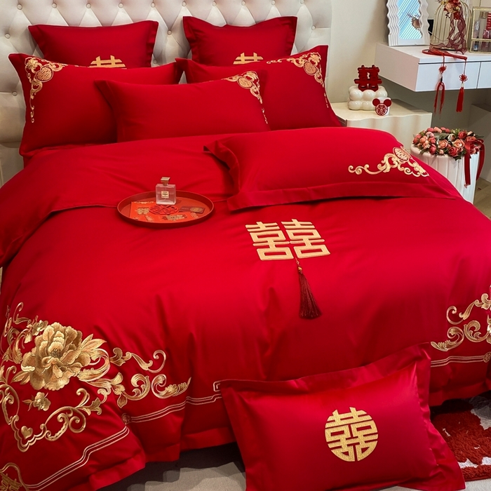 91家纺网 家纺一手货源 找家纺 （总）欧乐蒂 2025新款亲肤棉婚庆刺绣四件套-终版