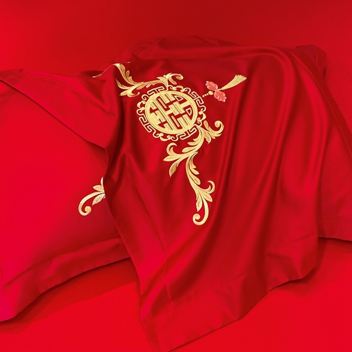 91家纺网 家纺一手货源 找家纺 欧乐蒂 2025新款亲肤棉婚庆刺绣四件套-终版 喜事连连