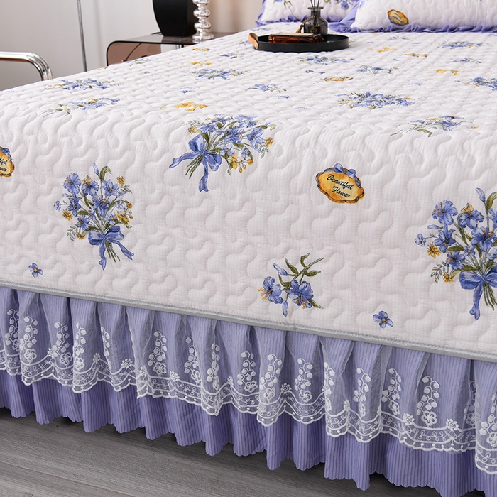 91家纺网 家纺一手货源 找家纺 艾裙海 2025新款云感双层纱单床盖 紫束