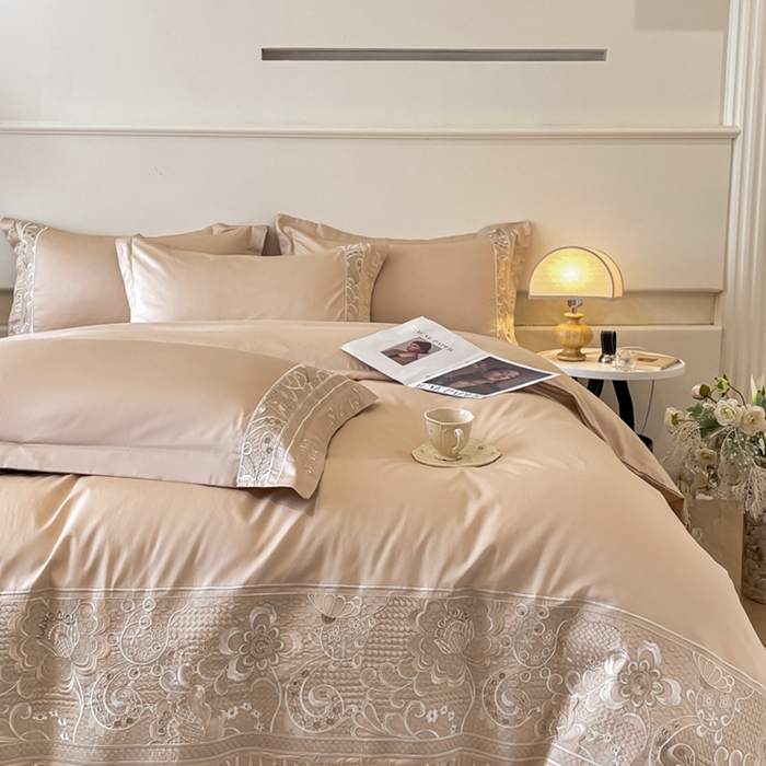 91家纺网 家纺一手货源 找家纺 欧乐蒂 2025新款高支密长绒棉刺绣四件套-繁花-终版 繁花-香槟金