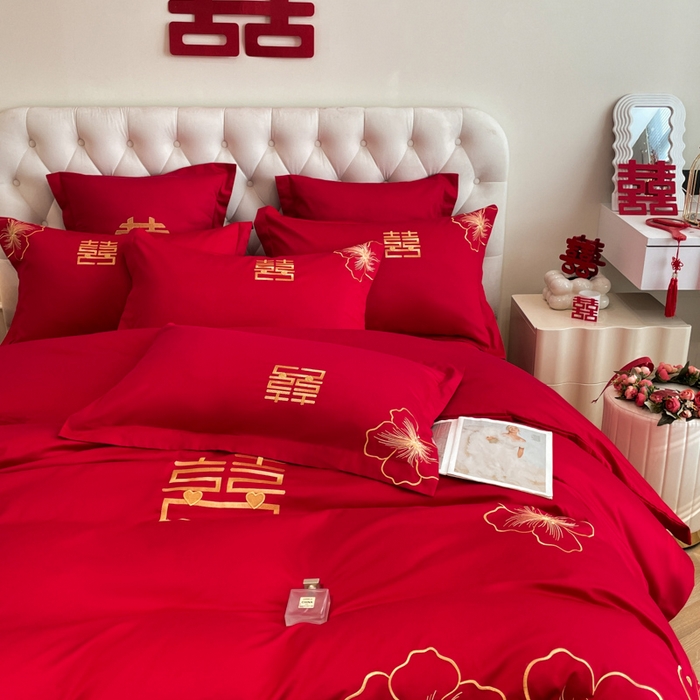 91家纺网 家纺一手货源 找家纺 欧乐蒂 2025新款设计师原创亲肤棉婚庆四件套 花开富贵