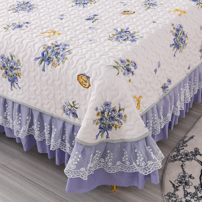 91家纺网 家纺一手货源 找家纺 艾裙海 2025新款云感双层纱单床盖 紫束