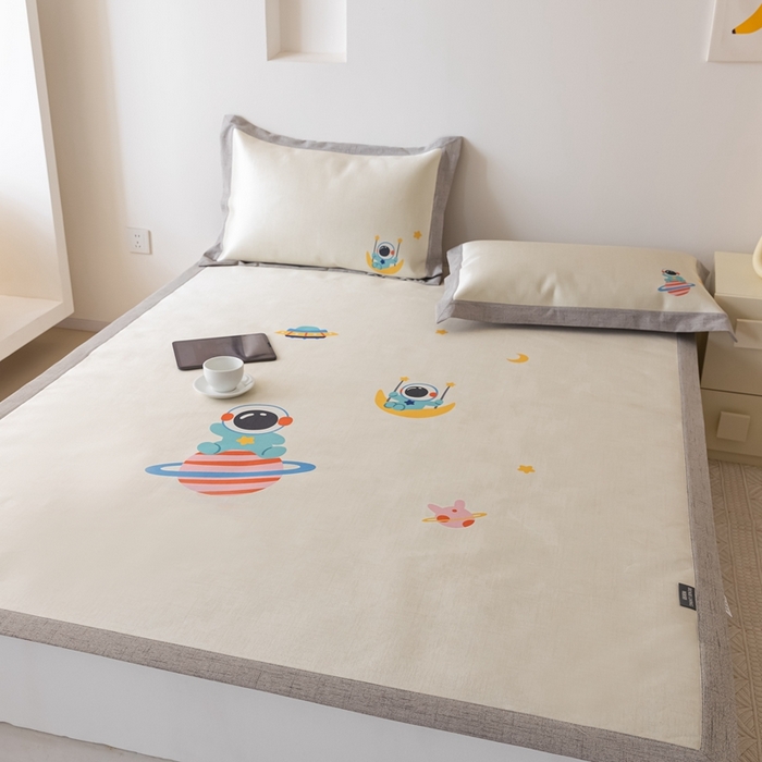 91家纺网 家纺一手货源 找家纺 本希家居 2024新款花漾清新系列高端可水洗冰丝席 自由宇航员平席