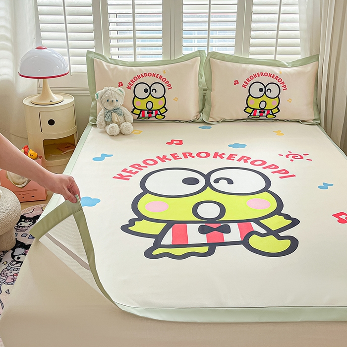 91家纺网 家纺一手货源 找家纺 金爱家 2024新款A类三丽鸥授权数码印花中分子1200D凉感冰丝宽边凉感软席 冰丝席-萌萌大眼蛙