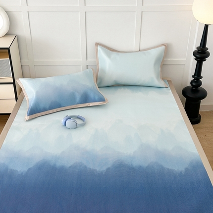 91家纺网 家纺一手货源 找家纺 昔可家纺 2024新款高端数码印花养生冰藤席--马卡龙系列 晕染蓝