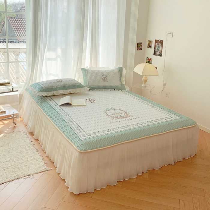 91家纺网 家纺一手货源 找家纺 慕澄家纺 2024新款大版印花床裙款乳胶凉席-凉席三件套 晚风