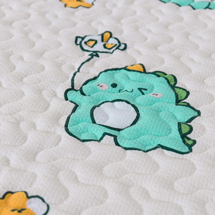 91家纺网 家纺一手货源 找家纺 艾裙海 2025新款云感双层纱单床盖 开心小恐龙