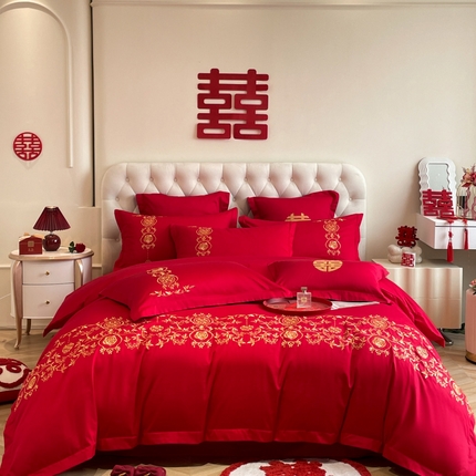 欧乐蒂 2025新款设计师原创亲肤棉婚庆四件套 喜事连连