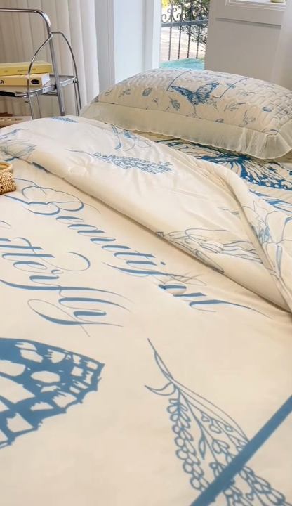 91家纺网 家纺一手货源 找家纺 慕澄家纺 2024新款大版印花床裙款乳胶凉席-凉席三件套 蝴蝶飞飞