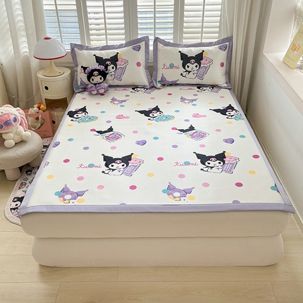 桃子家居 2024新款A类三丽鸥授权数码印花中分子1200D凉感冰丝宽边凉感软席详情 冰丝席-甜甜圈库洛米