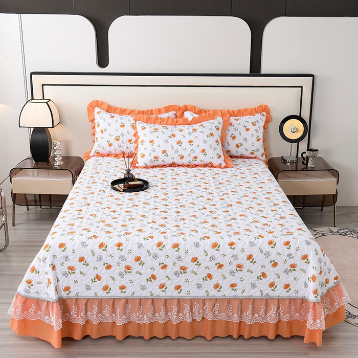 91家纺网 家纺一手货源 找家纺 艾裙海 2025新款云感双层纱单床盖 暖心花园