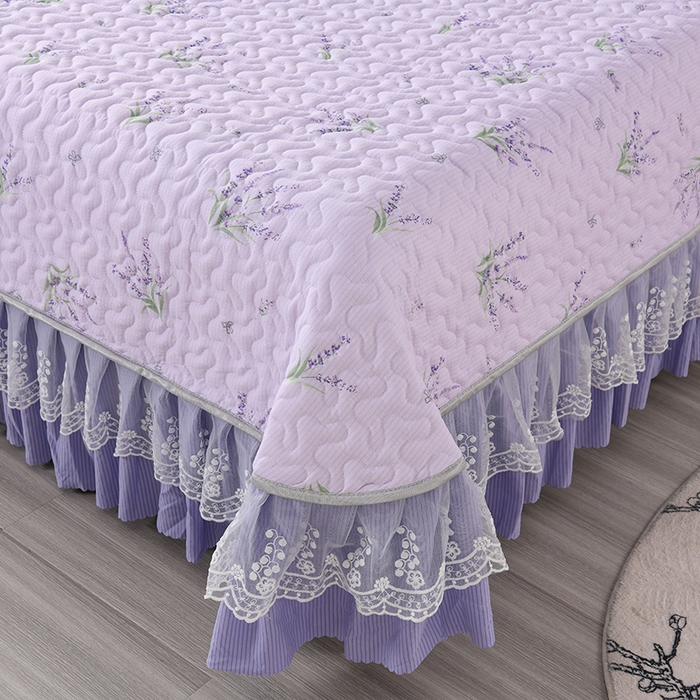 91家纺网 家纺一手货源 找家纺 艾裙海 2025新款云感双层纱单床盖 紫色薰衣草