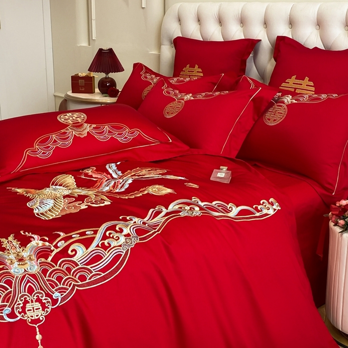 91家纺网 家纺一手货源 找家纺 欧乐蒂 2025新款亲肤棉婚庆刺绣四件套-终版 龙凤祥瑞