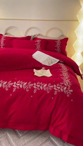 91家纺网 家纺一手货源 找家纺 欧乐蒂 2025新款秘密花园-新疆长绒棉刺绣四件套-终版 秘密花园-喜庆红