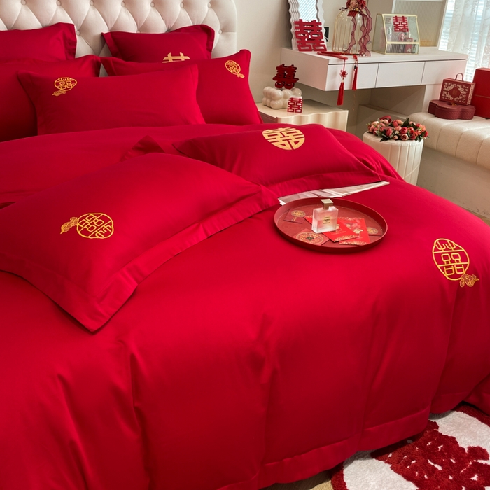 91家纺网 家纺一手货源 找家纺 欧乐蒂 2025新款设计师原创亲肤棉婚庆四件套 云喜东方