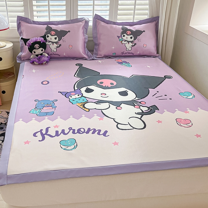 91家纺网 家纺一手货源 找家纺 金爱家 2024新款A类三丽鸥授权数码印花中分子1200D凉感冰丝宽边凉感软席 冰丝席-冰淇淋库洛米