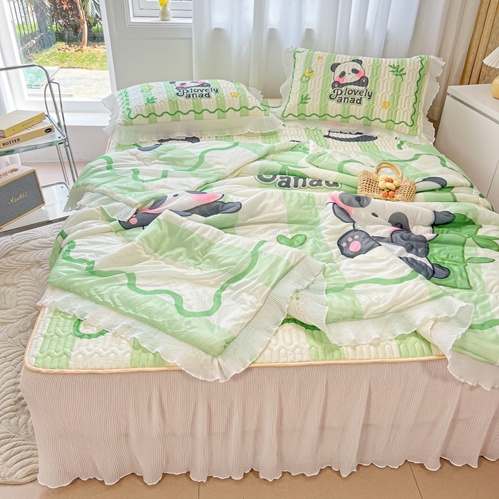 91家纺网 家纺一手货源 找家纺 慕澄家纺 2024新款大版印花乳胶凉席套件-夏被凉席四件套 可爱熊猫