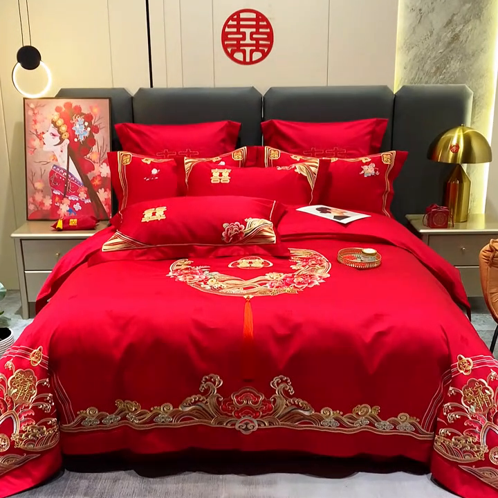 91家纺网 家纺一手货源 找家纺 卓缦家纺 2024新款全棉刺绣提花四件套 醉红妆