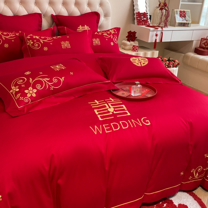 91家纺网 家纺一手货源 找家纺 欧乐蒂 2025新款设计师原创亲肤棉婚庆四件套 金枝玉叶