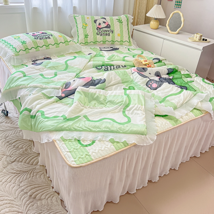 91家纺网 家纺一手货源 找家纺 慕澄家纺 2024新款大版印花乳胶凉席套件-夏被凉席四件套 可爱熊猫